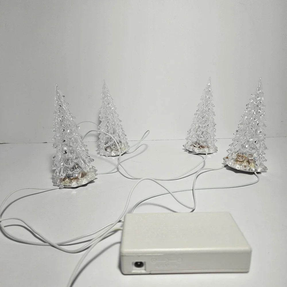 Lemax Crystal Lighted Tree Set of 4 Color Changing Small Christmas Village 14880